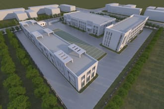do 3d industrial building, warehouse, factory, storage facilities, parking lot