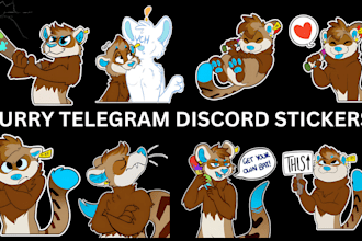 draw a set of furry telegram stickers, nsfw stickers, discord animated stickers