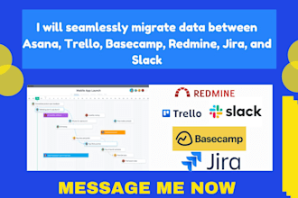 migrate and sync data between asana, trello, jira, slack, basecamp, and redmine