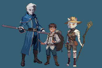 create pixel art characters, designs, logo, animations