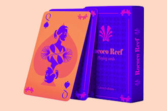 design custom 52 card game deck card box board game mockup, rulebook, poker card