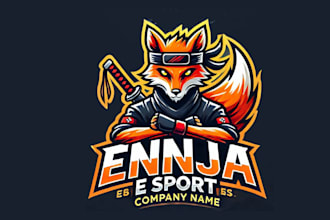design a custom ninja fox sports mascot logo for your team
