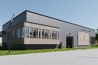 craft 3d industrial warehouse,factory,facade design,container house, real estate