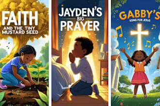 design christian children story book illustration, themed bible illustration