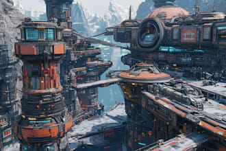 draw a cyberpunk futuristic city art illustration