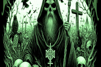 create a brutal black metal, death metal album cover or custom dark artwork