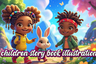 whimsical children story book illustration and children story book illustration