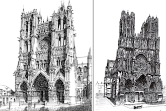 create pen and ink architectural illustration urban sketches