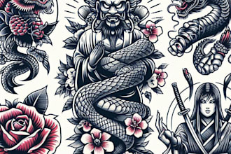 do custom realistic, minimalist, and japanese tattoo designs