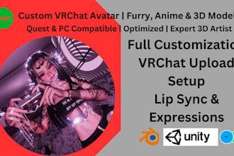 edit,optimization, upload create amazing vrchat avatar 3d model furry, animation