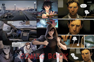 do graphic novel illustration, comic page, comic book artist, comic strip