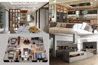 kitchen interior design cabinet living room 3d house plan 3d rendering remodel