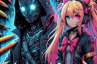 draw cyberpunk art anime illustration for you