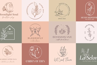 do feminine beauty cosmetic hand drawn boho watercolor and floral  logo design