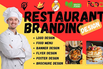 design restaurant branding kit, logo, menu, banner, brochure, restaurant poster