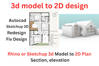 rhino 3d model to 2d plan, 2d floor plan to 3d model, redrawing autocad plan
