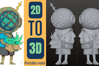 convert 2d to 3d drawing to 3d character design stl scan for 3d printing