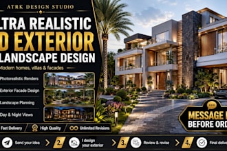 create ultra realistic 3d exterior and landscape designs
