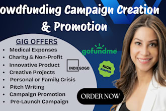 do kickstarter, indiegogo, gofundme promotion, crowdfunding campaign creation