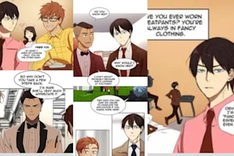 draw webtoon in japanese anime style manga page as a manga artist