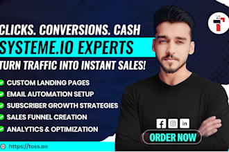 create a systeme io sales funnel, landing page, and email automation