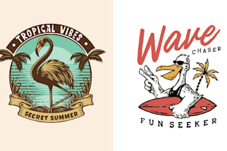 create retro hand drawn summer ostrich logo