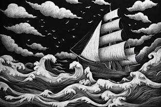 engraving linocut style digital drawing art