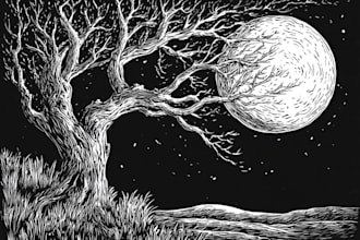 draw high quality illustration in linocut style