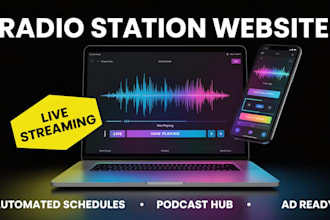 build radio station website, podcast website, music website with live streaming