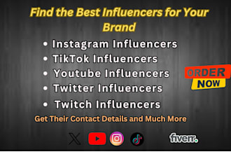 provide a list of instagram, tiktok, youtube influencers