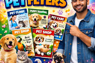 design pet flyer, pet shop, pet clinic, pet care and any pet medical flyer