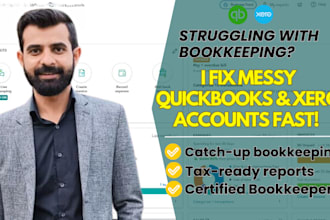 setup, bookkeeping in xero or quickbooks online, wave