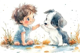 make hand drawn children story book illustration watercolor