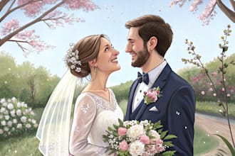 draw couple portrait for wedding illustration