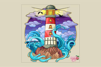 design awesome lighthouse vintage logo with free source file