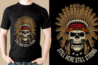 do native american t shirt design, vintage, retro skull art t shirt illustration