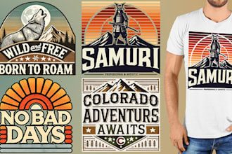 create unique psychedelic vintage minimalist adventure shirt designs