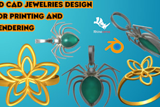 model custom 3d jewelries, 3d cad pendant ring model for printing and 360 render