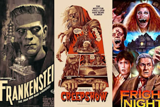 draw retro vintage horror poster movie poster film halloween t shirt horror