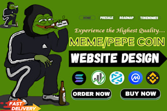 create crypto meme coin website design pepe coin website, basic meme or pepe