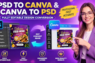 convert psd to canva or canva to psd editable in 24 hours