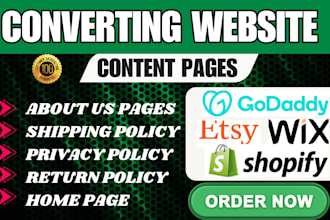 create about us page privacy return policy, home page website page