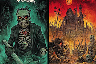 draw a detailed dark, brutal, horror, and heavy metal art illustration