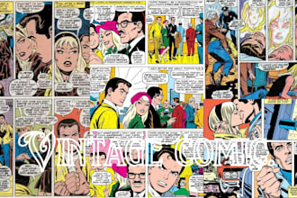 draw retro comic page, vintage comic illustration, 70s design comic book pop art