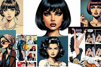 draw retro vintage comic ilustration in cartoon retro comic book art
