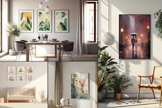 display your artwork in high quality, photo realistic wall art mockups