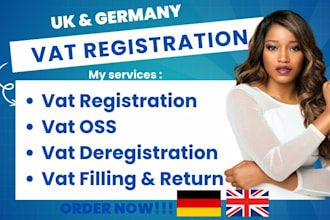 handle vat oss registration and filing for german, UK, italy, sweeden, hongkong