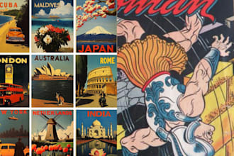 retro vintage poster travel poster comic poster design anime art game art