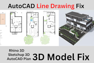 fix 3d model in rhino or sketchup, redraw floor plan, cad plan to 3d model