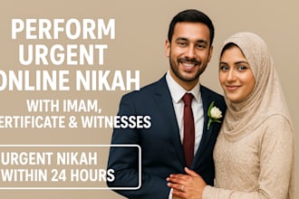 perform urgent online nikah with imam, certificate, witnesses, wali